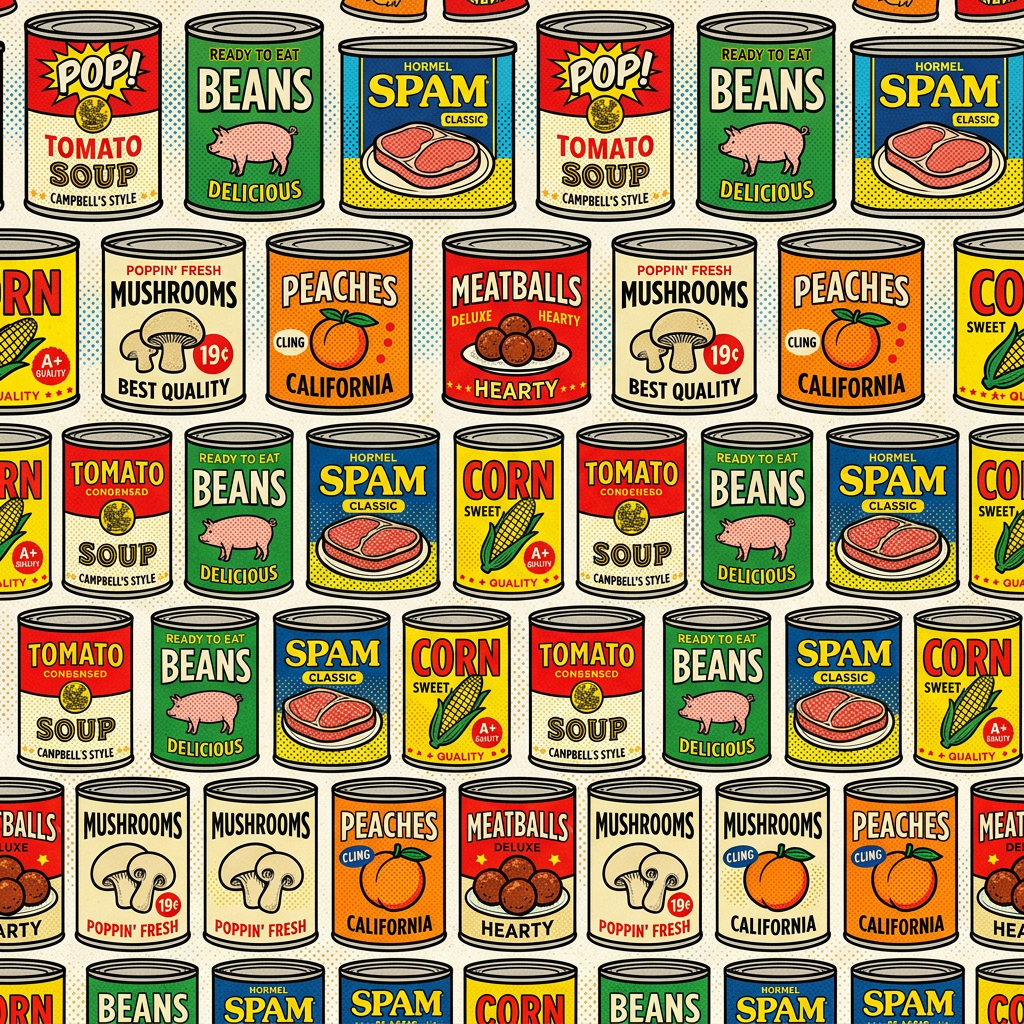 Pop Art Canned Food Pattern With Various Food Items