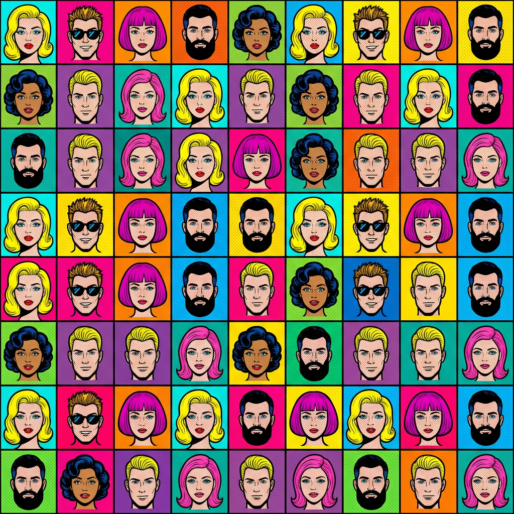 Pop Art Style Grid Pattern With Diverse Human Faces
