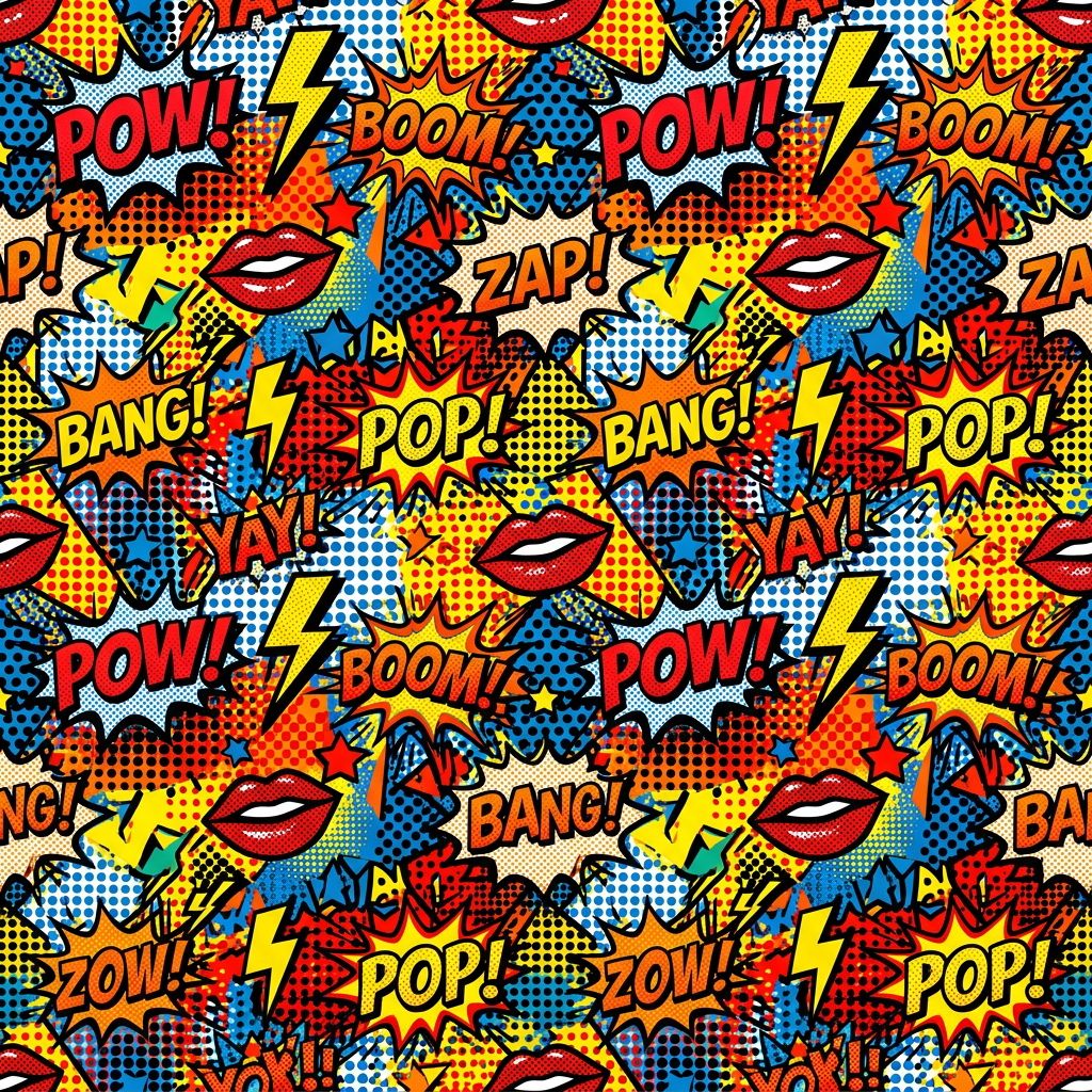 Comic Book Style Seamless Pattern With Sound Effects And Lips