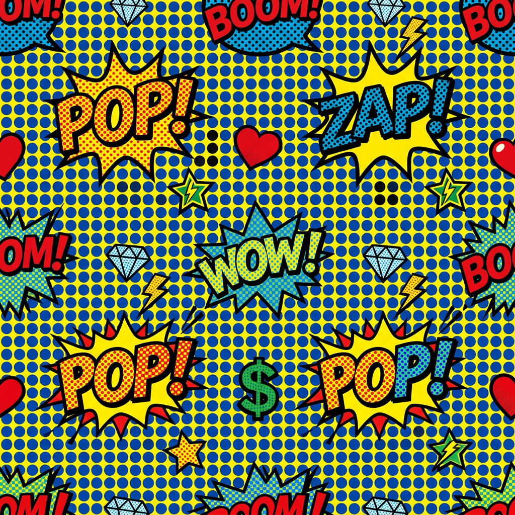 Comic Book Style Pop Art Pattern With Speech Bubbles and Symbols