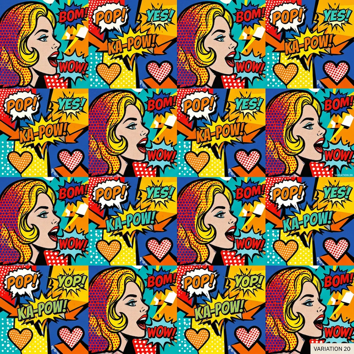 Laser cut and engrave Pop Art Comic Book Style Pattern With Female Profile And Exclamations