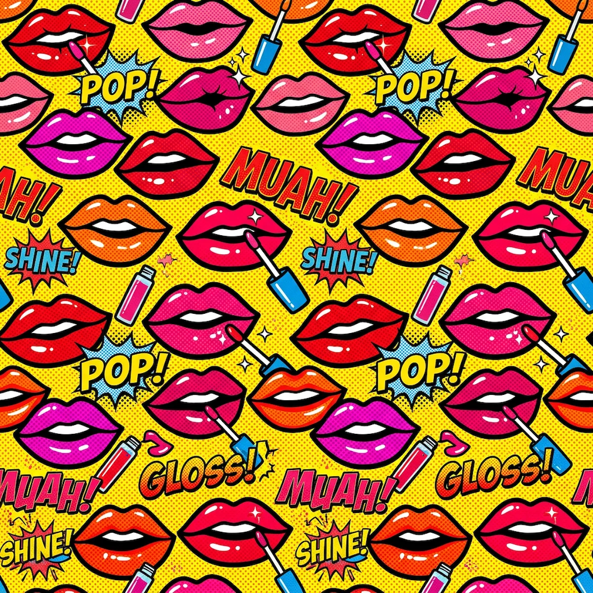 Laser cut and engrave Pop Art Lips and Lip Gloss Seamless Pattern