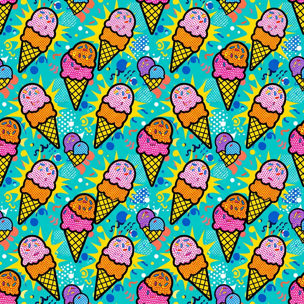 Pop Art Ice Cream Cone Seamless Pattern