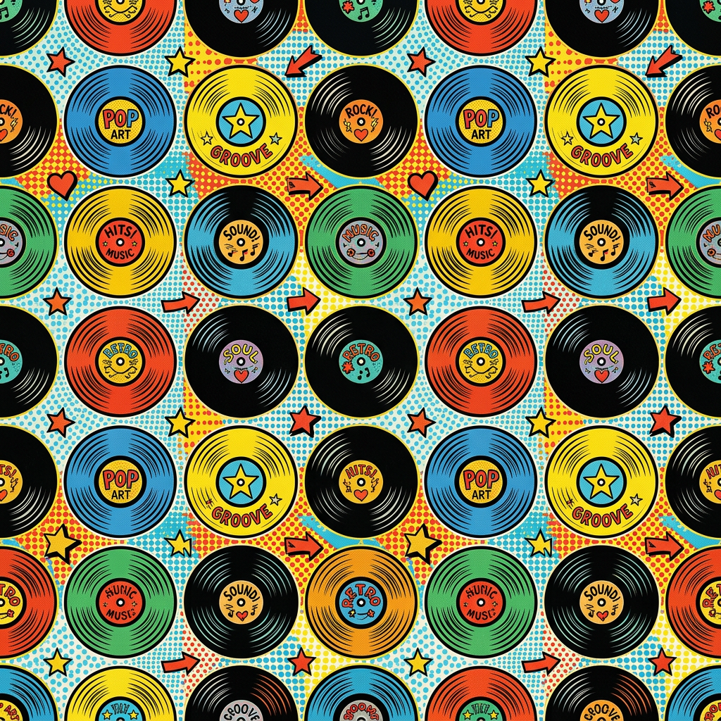 Seamless Pattern With Retro Vinyl Records And Pop Art Elements