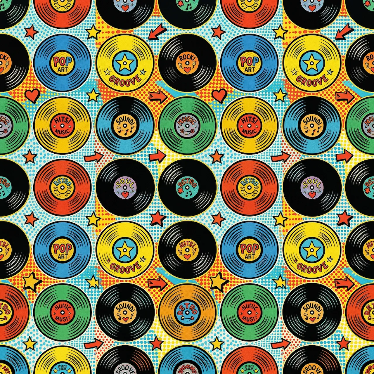 Laser cut and engrave Seamless Pattern With Retro Vinyl Records And Pop Art Elements