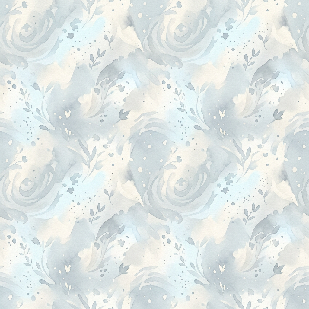 Seamless Watercolor Floral Pattern With Soft Blue Leaves