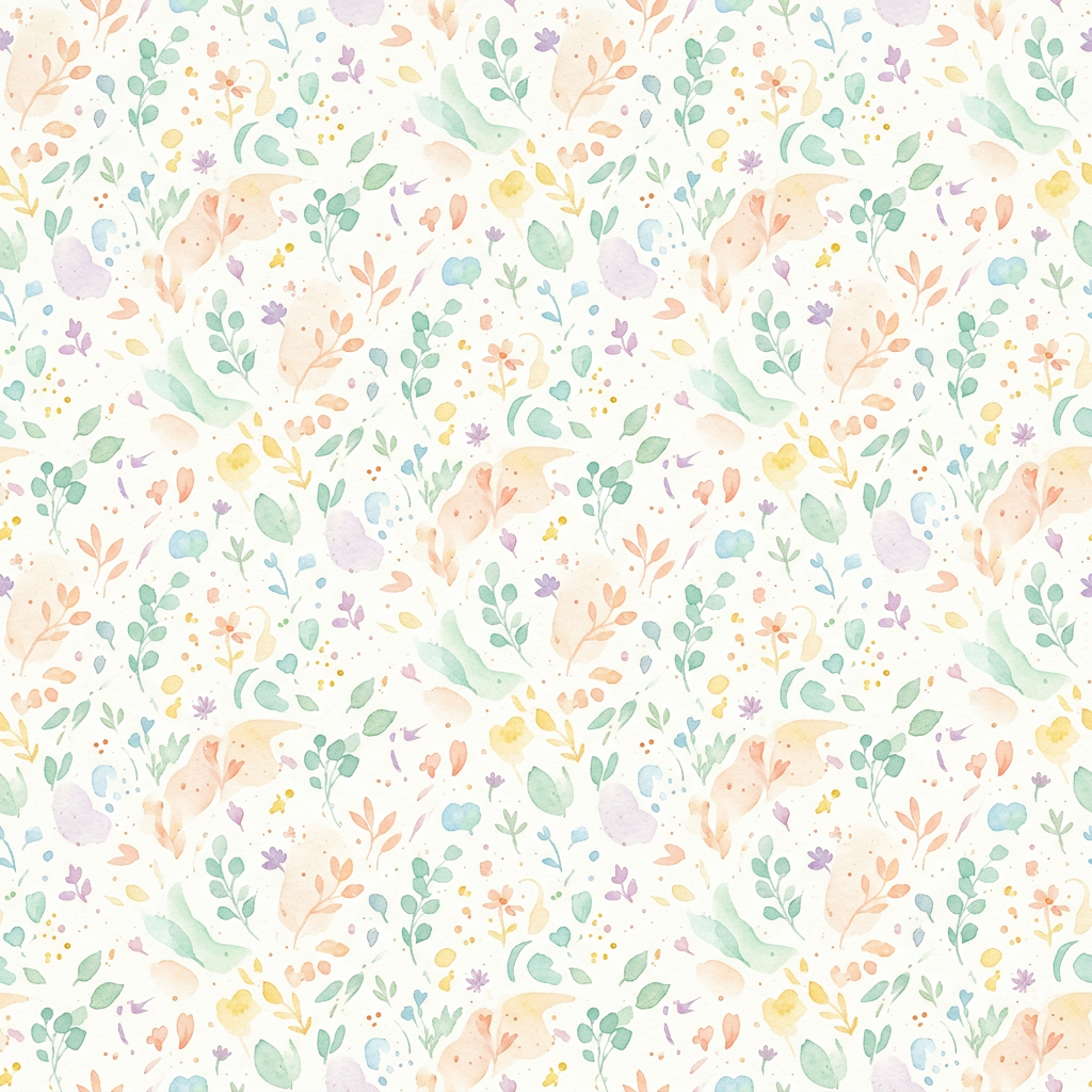 Watercolor Floral Pattern With Leaves And Pastel Elements
