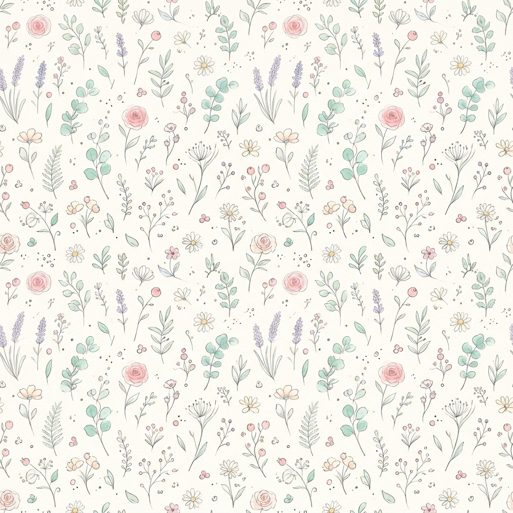 Seamless Pattern With Hand-Drawn Floral And Botanical Elements