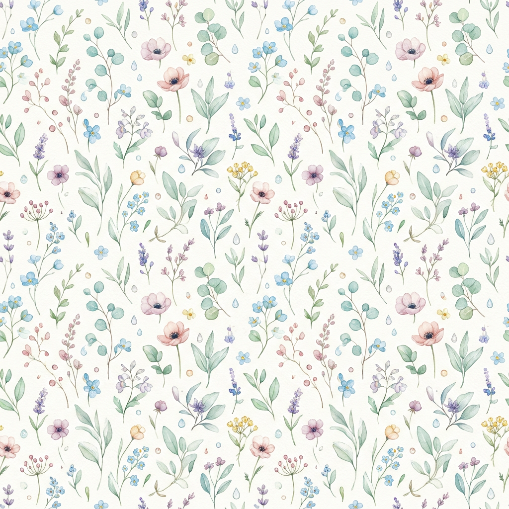 Seamless Floral Pattern With Watercolor Wildflowers And Foliage