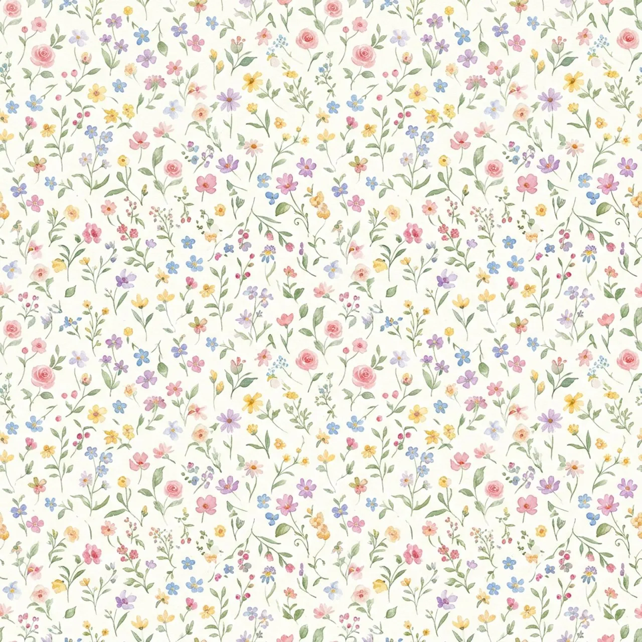 Laser cut and engrave Watercolor Floral Pattern With Small Wildflowers