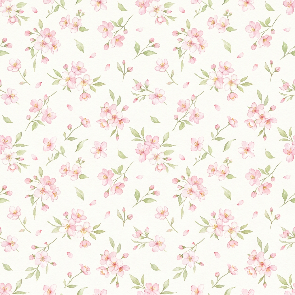 Seamless Pattern With Watercolor Pink Cherry Blossom Flowers