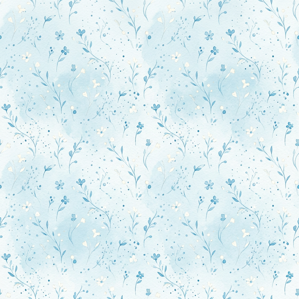 Seamless Pattern With Watercolor Blue Floral And Leaf Motifs