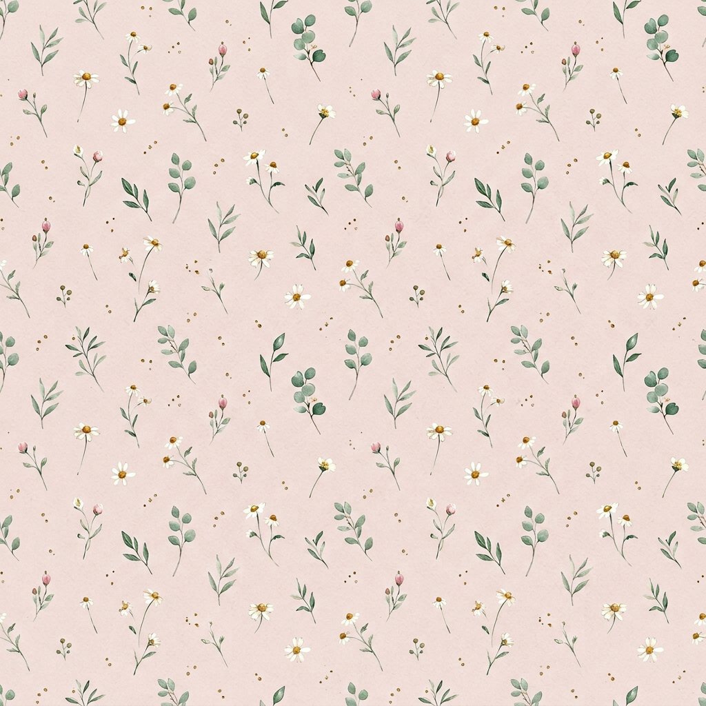 Seamless Pattern With Watercolor Wildflowers and Green Leaves