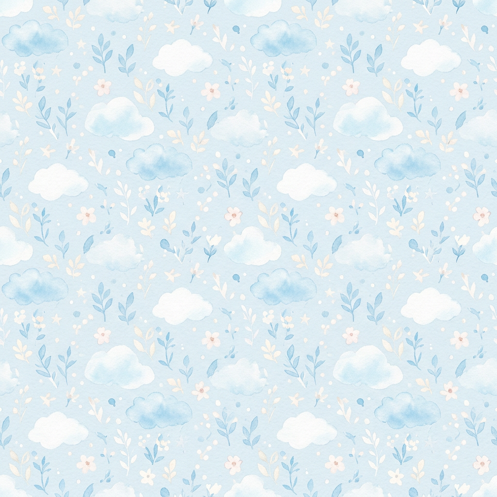 Seamless Pattern With Watercolor Clouds And Floral Elements