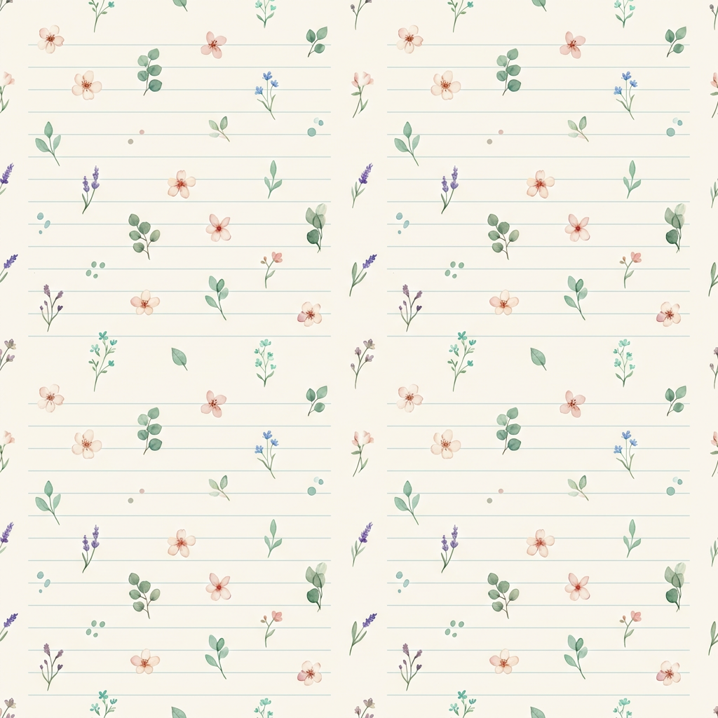 Floral Pattern With Botanical Elements On Lined Background