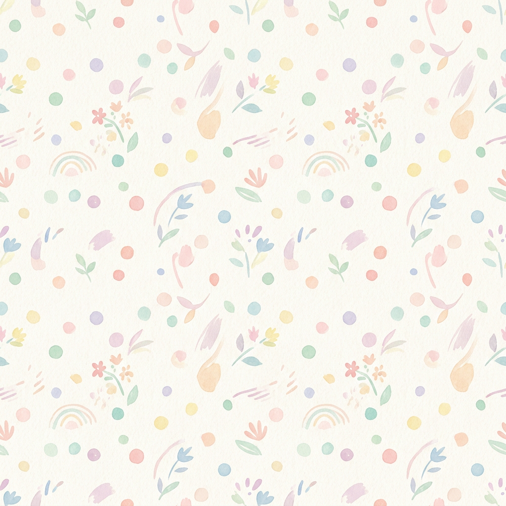 Pastel Watercolor Floral Pattern With Dots And Rainbows