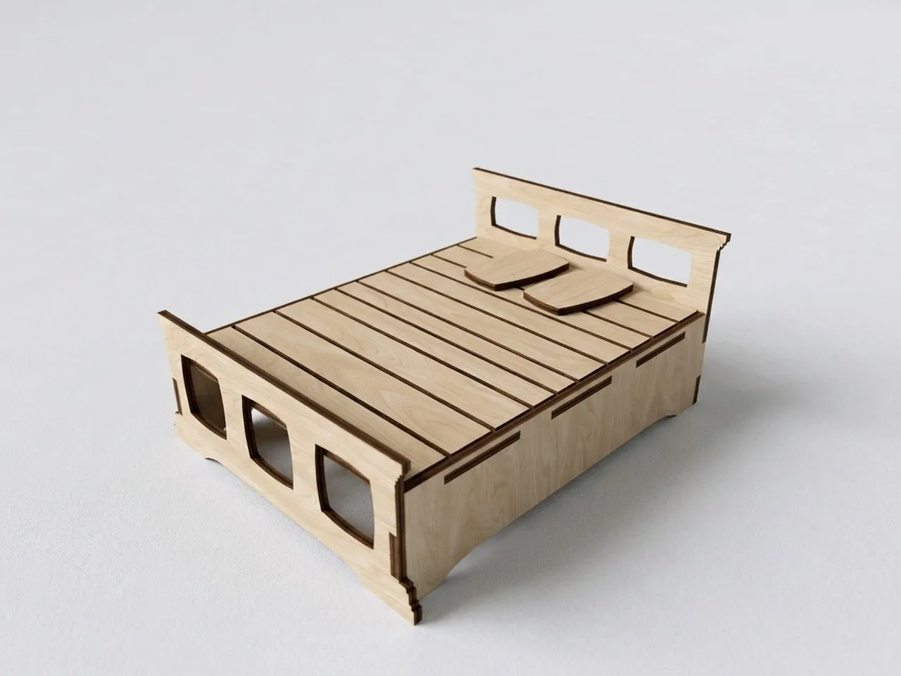 [Laser cut and engrave,Blade cut] Miniature Double Bed