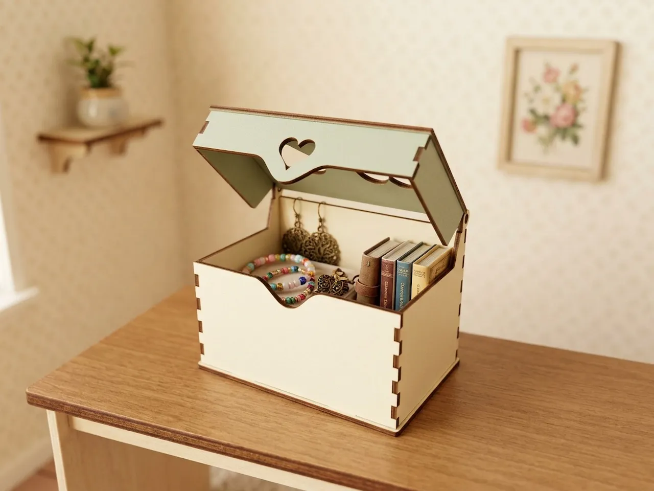 [Laser cut and engrave,Blade cut] Heart Flip-Lid Box