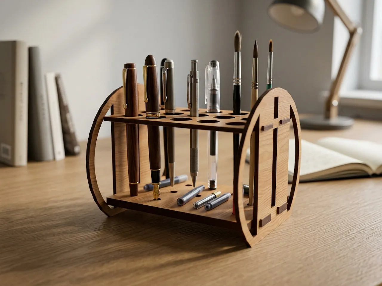 [Laser cut and engrave,Blade cut] Oval Fountain Pen Rack