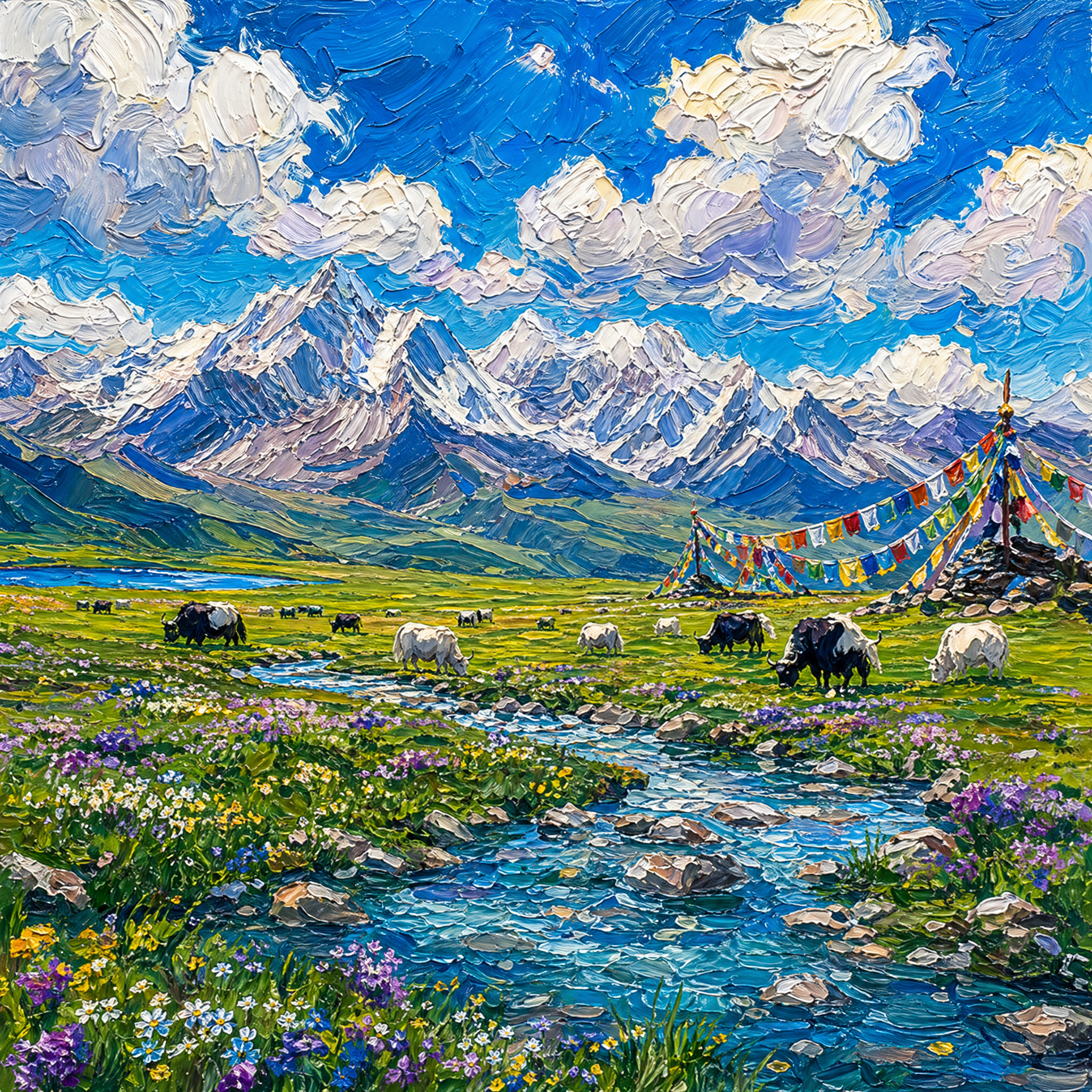 Snow mountain grassland landscape