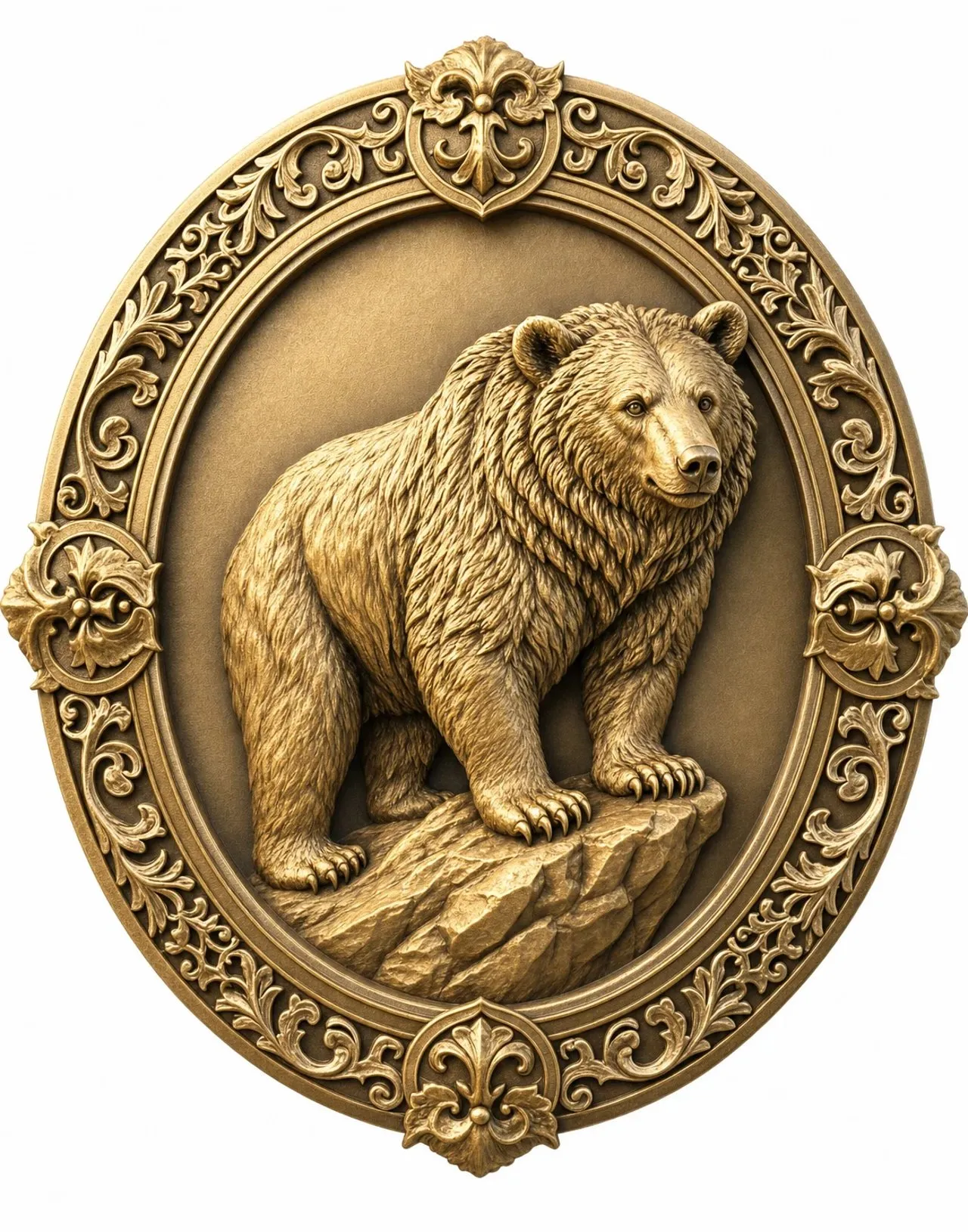 Laser cut and engrave relief_oval_grizzly_bear_champagne_gold