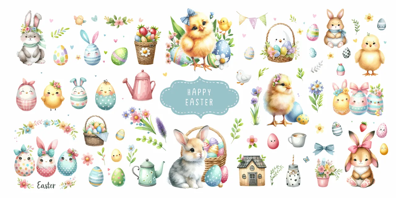 Laser cut and engrave Easter Bunny And Chick Illustration Set