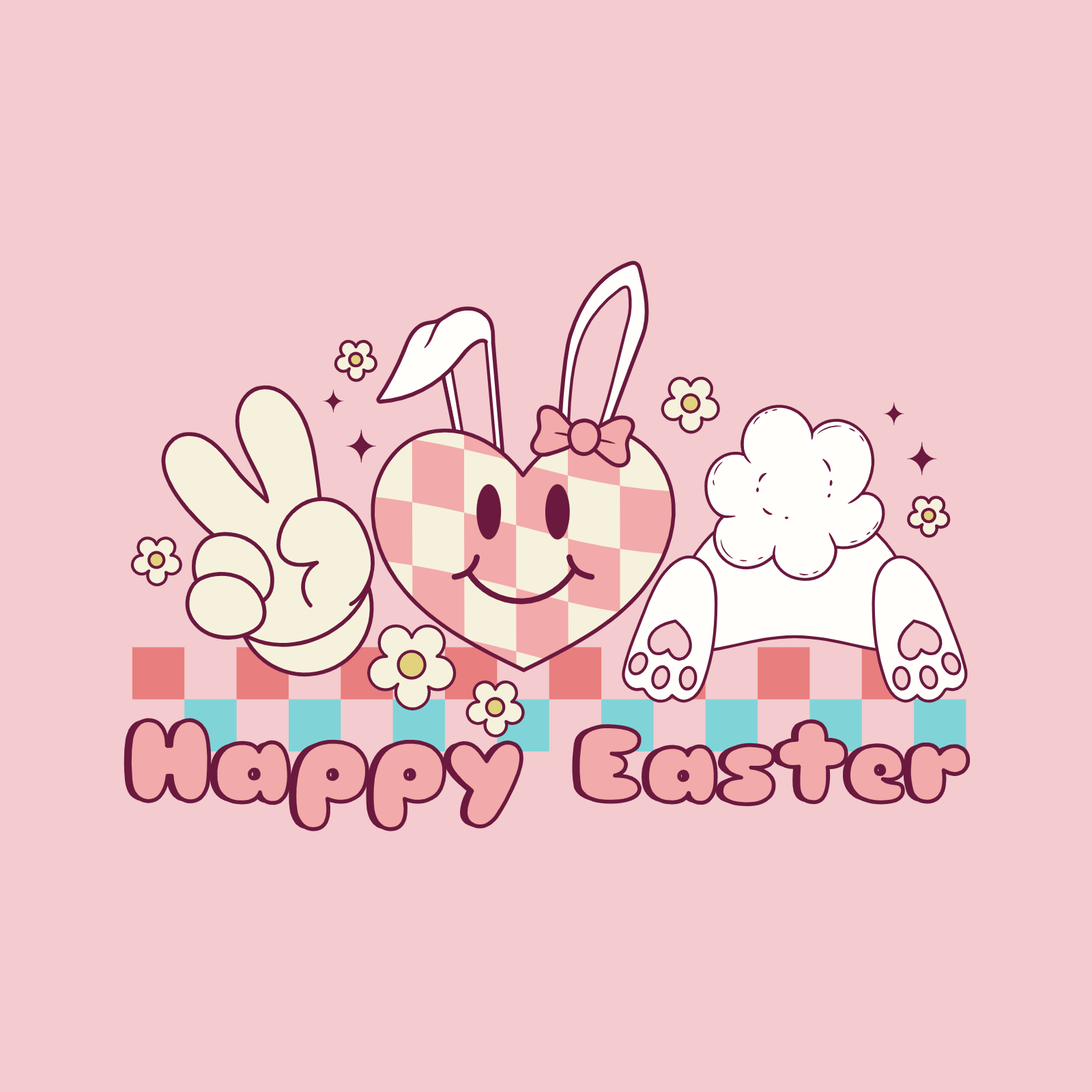 Happy Easter Bunny Heart Peace Sign