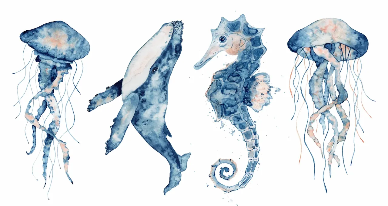 Laser cut and engrave Watercolor Marine Life Collection With Sea Creatures