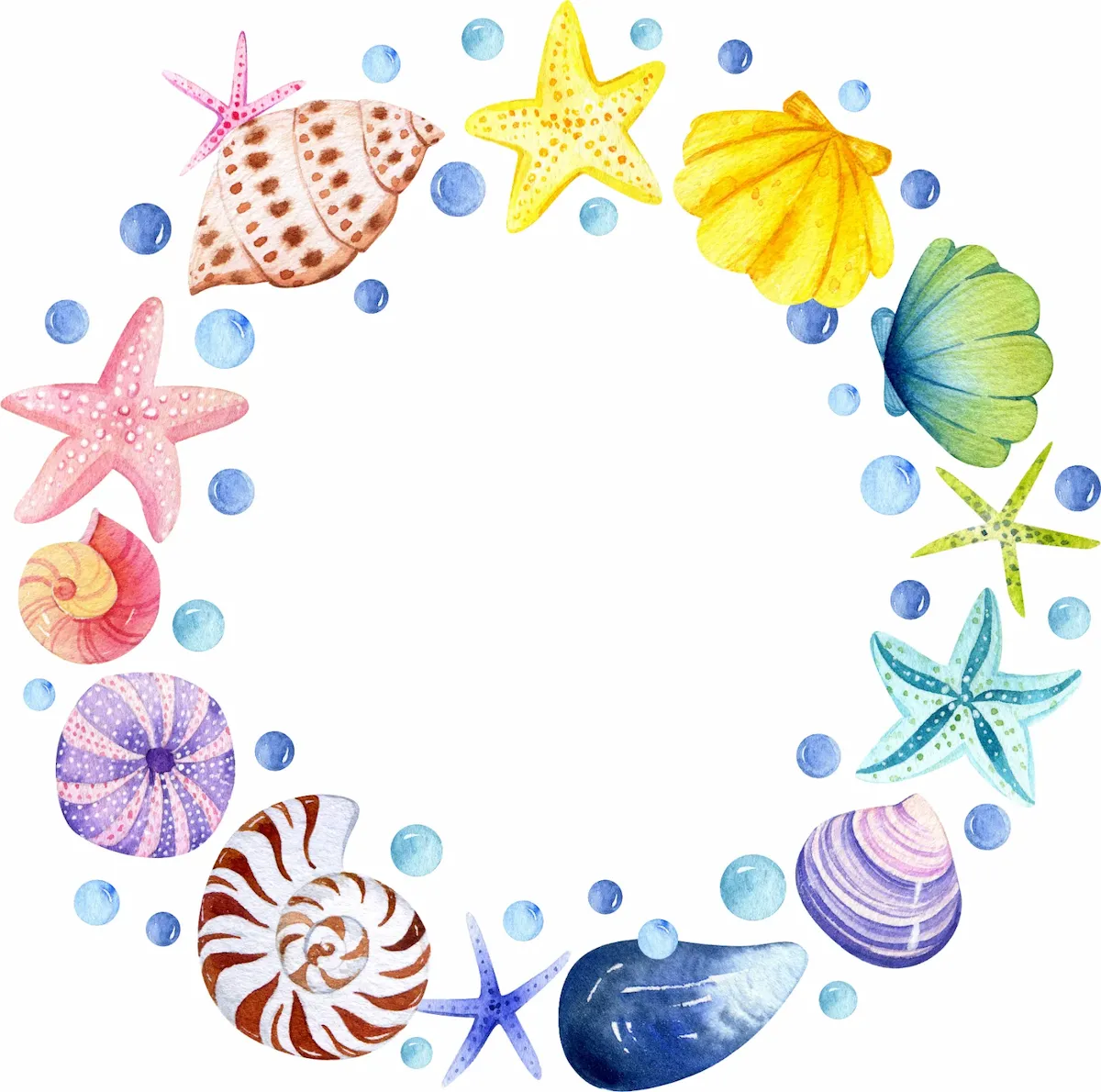 Laser cut and engrave Circular Wreath Frame With Seashells And Starfish