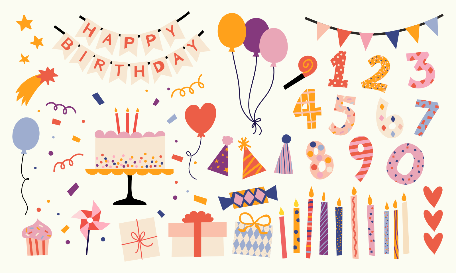 Birthday Party Celebration Elements And Numbers