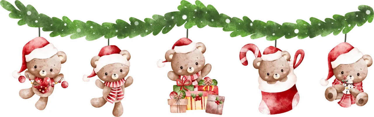 Laser cut and engrave Christmas Teddy Bear Garland With Presents