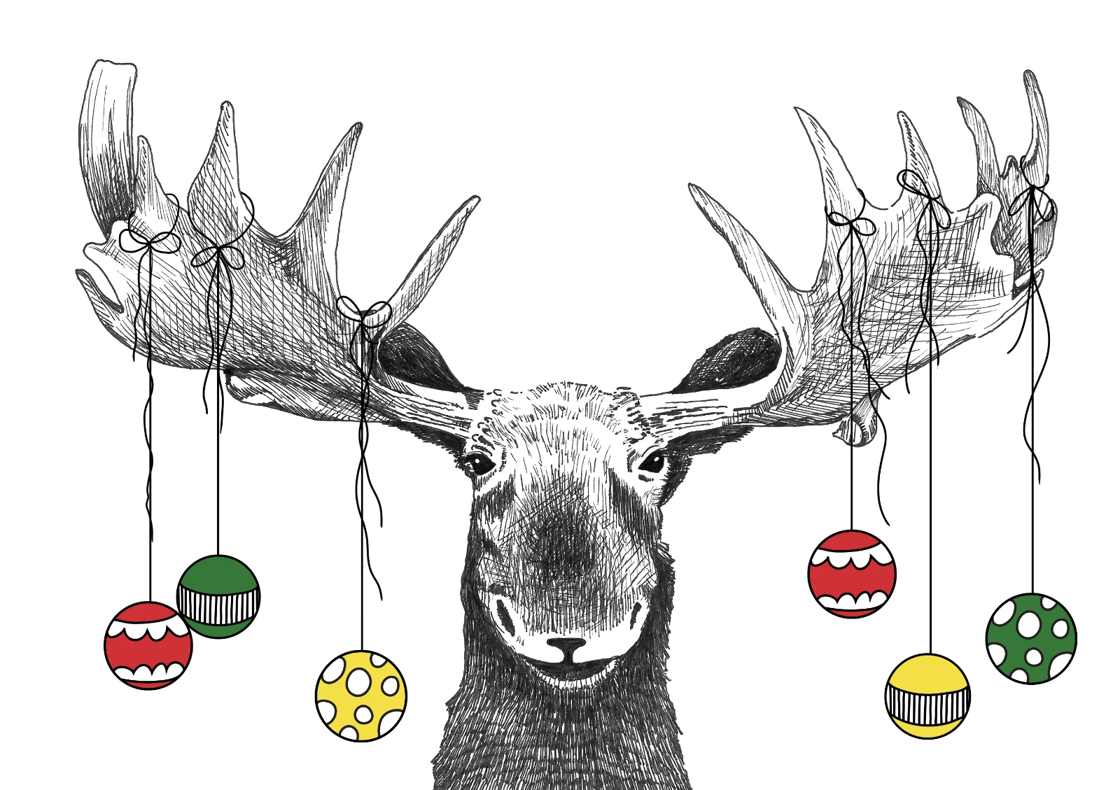 Moose With Hanging Christmas Ornaments