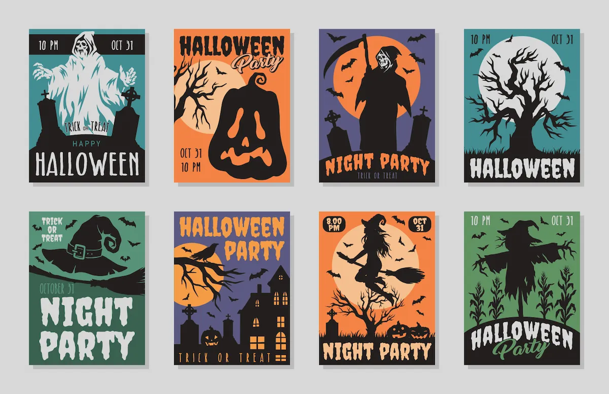 Laser cut and engrave Halloween Party Poster Collection Set
