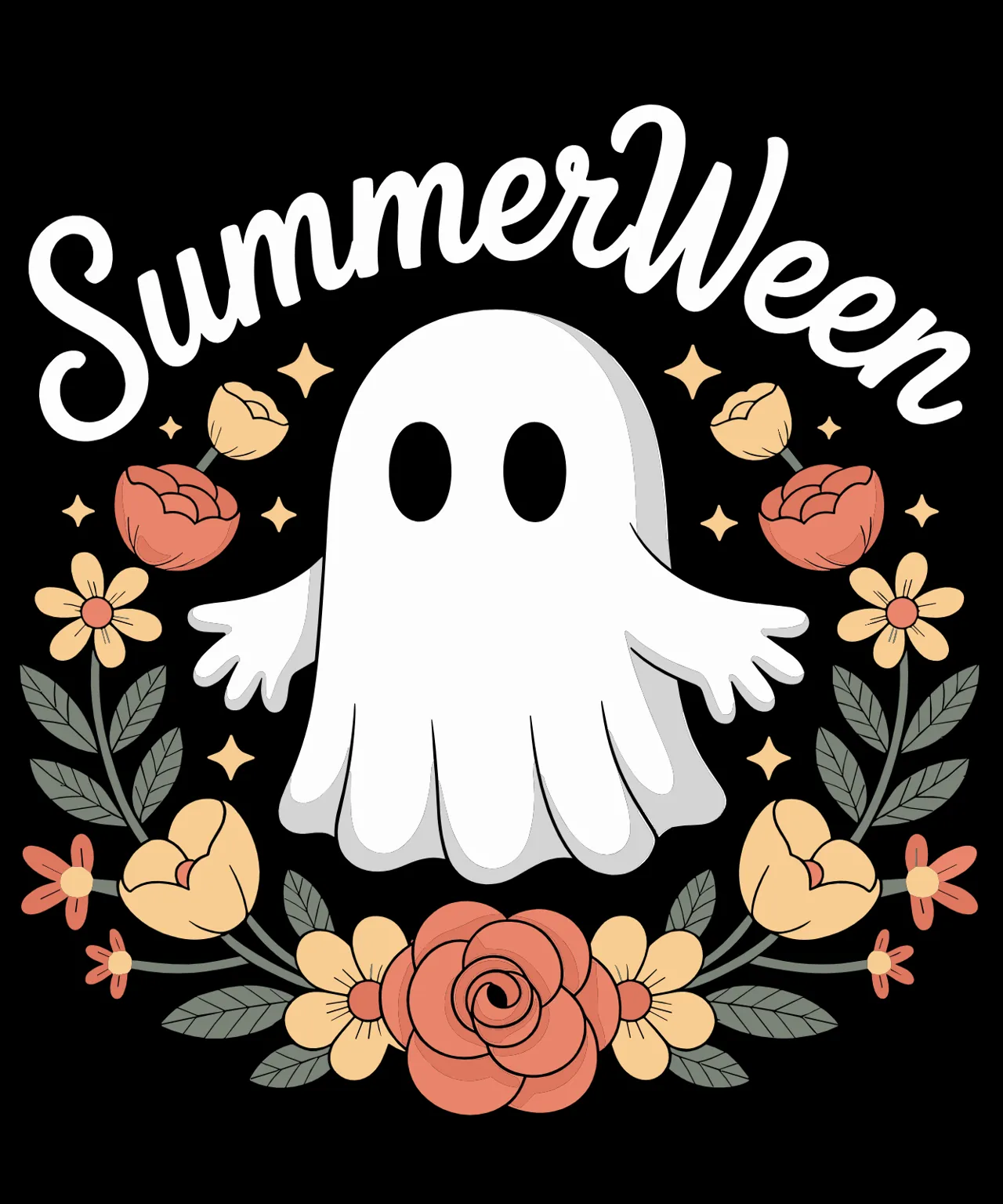 Laser cut and engrave Summerween Ghost With Floral Wreath Frame