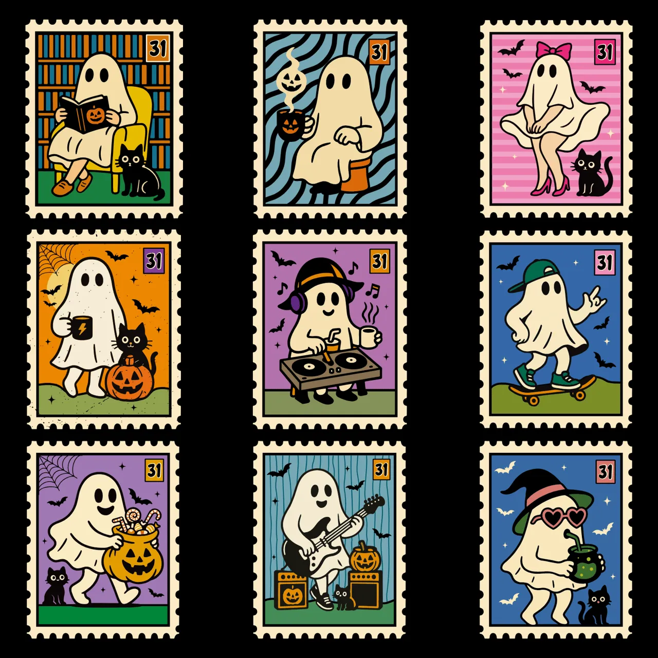 Laser cut and engrave Halloween Ghost Stamp Collection With Motifs