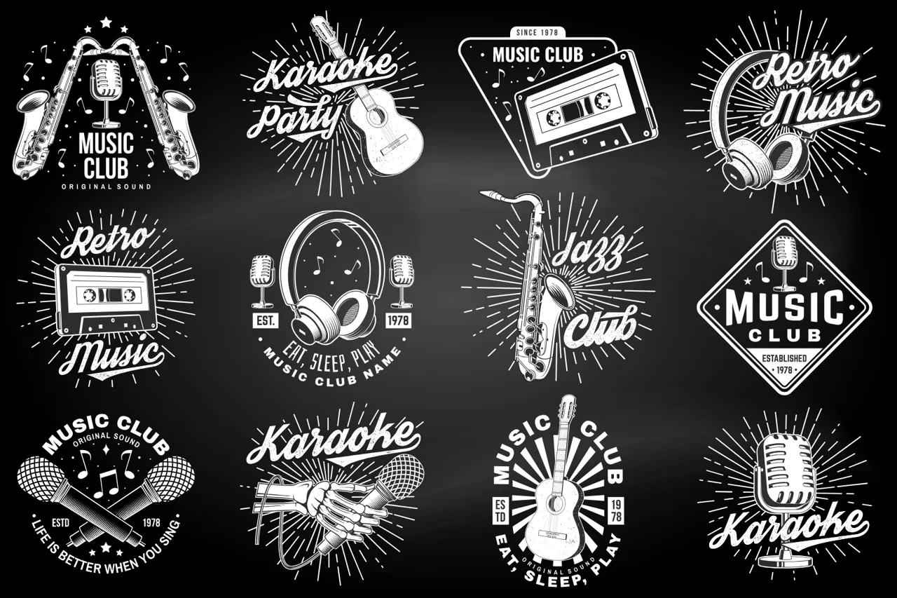 Laser cut and engrave Retro Music Club Badge Collection