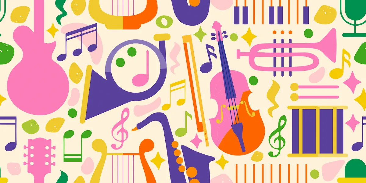 Laser cut and engrave Seamless Musical Instruments And Notes Pattern