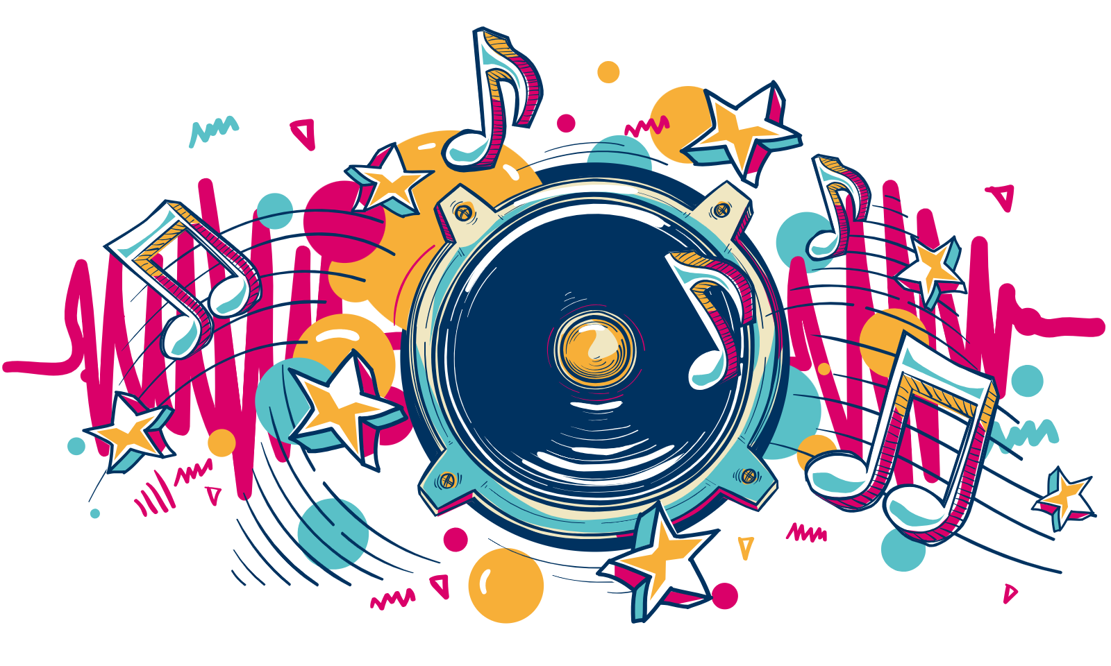 Speaker With Musical Notes And Stars