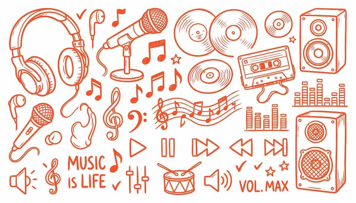 Laser cut and engrave Music Themed Doodles And Audio Elements