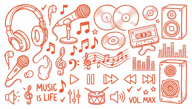 Music Themed Doodles And Audio Elements