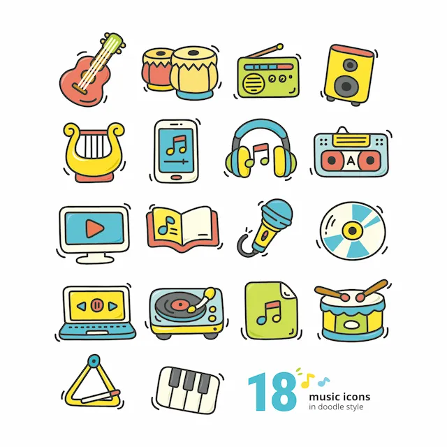 Music Themed Icon Set Doodle Collection