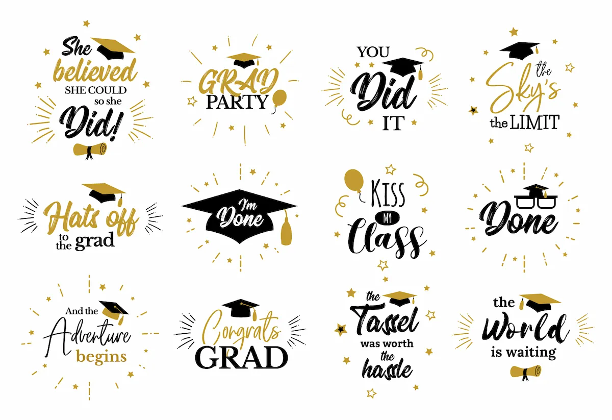 Laser cut and engrave Graduation Quotes With Caps And Stars