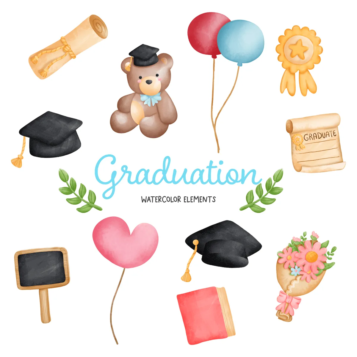 Laser cut and engrave Graduation Party Elements With Bear And Diploma