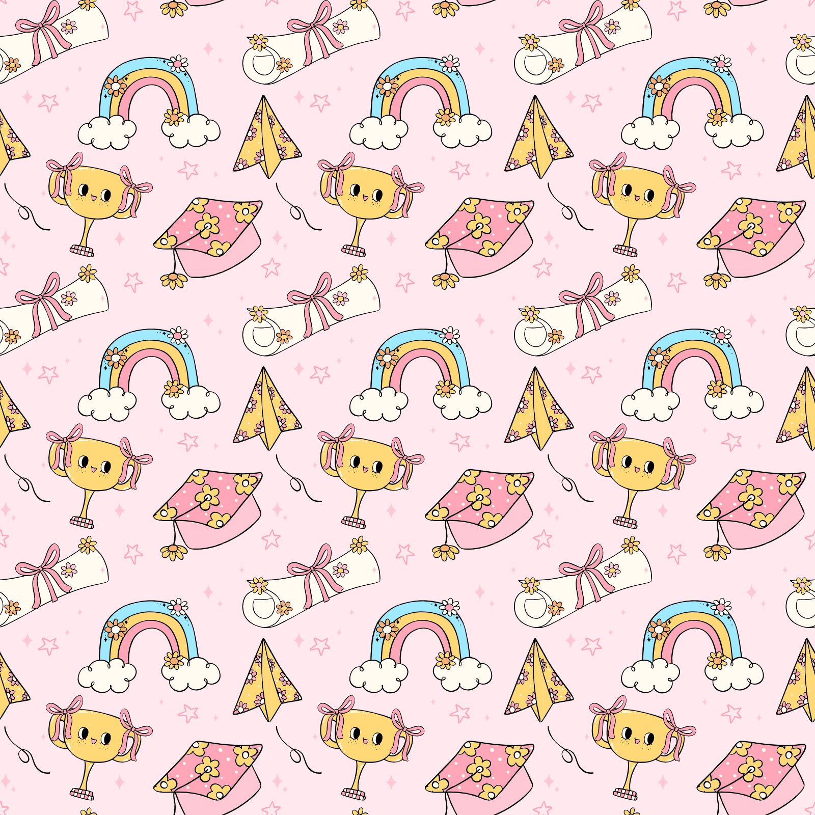 Graduation Celebration Seamless Pattern With Motifs