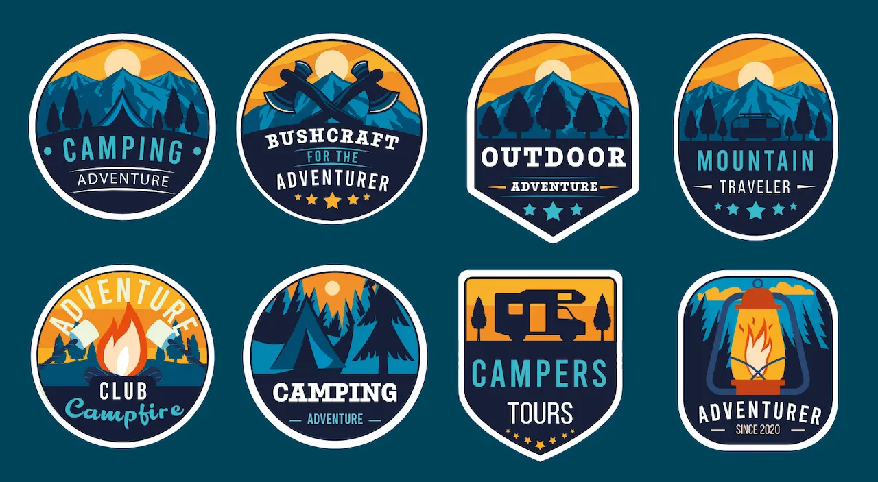 Laser cut and engrave Camping And Adventure Outdoor Badge Collection