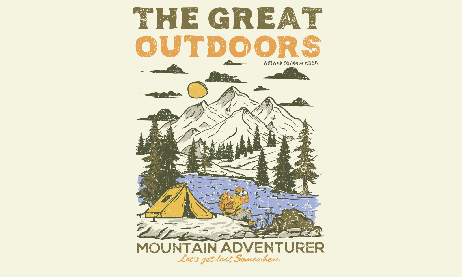 Mountain Camping Adventure Scene With Hiker