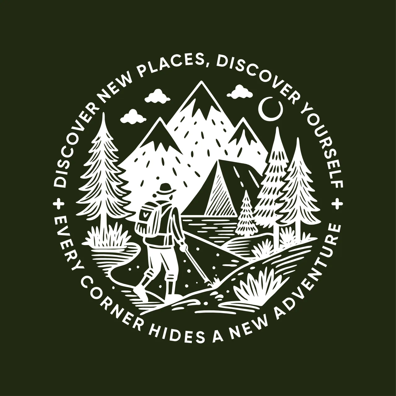 Laser cut and engrave Hiker Mountain Adventure Circular Badge Design