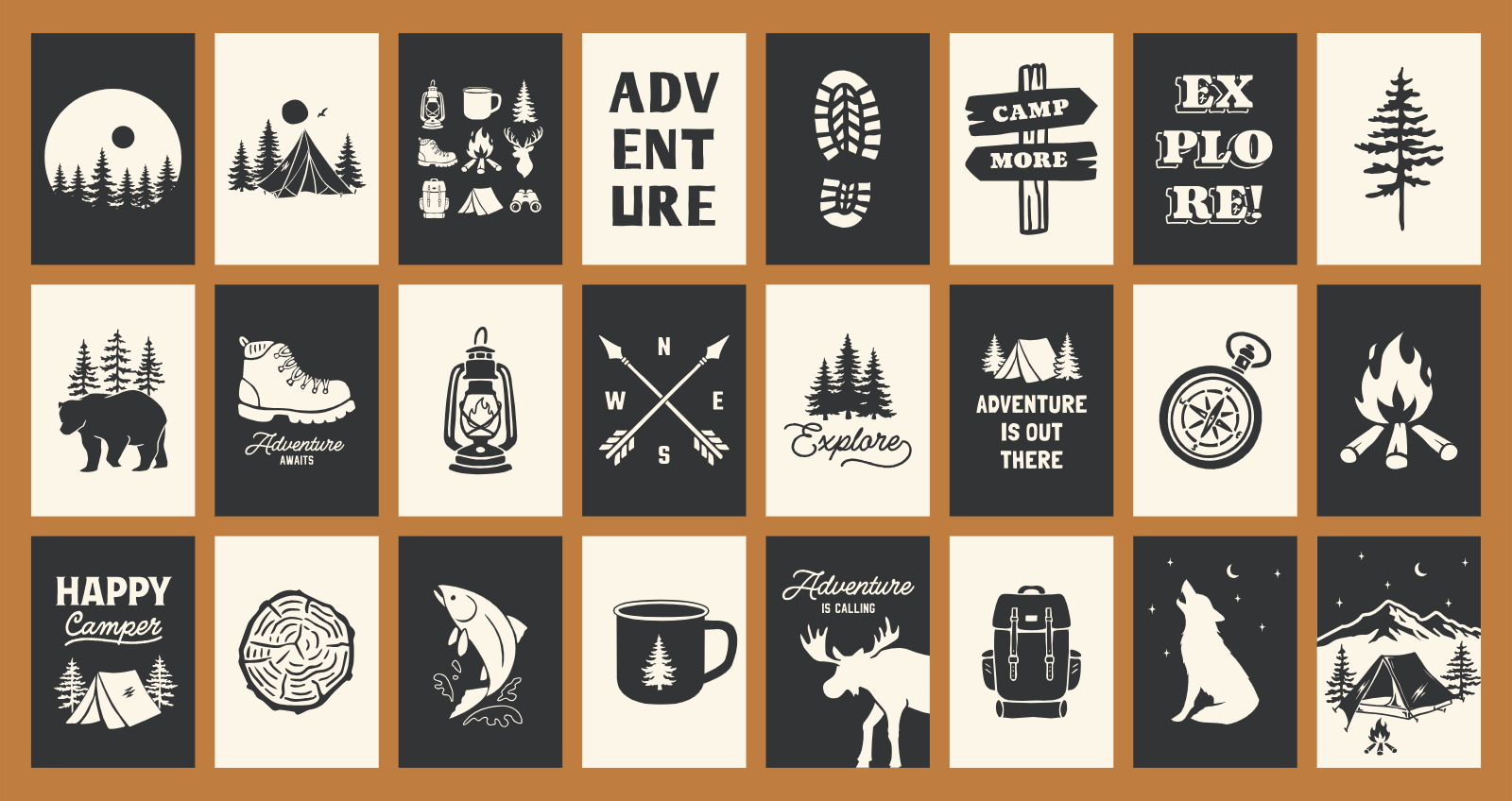 Camping Adventure Themed Icon Set Collection