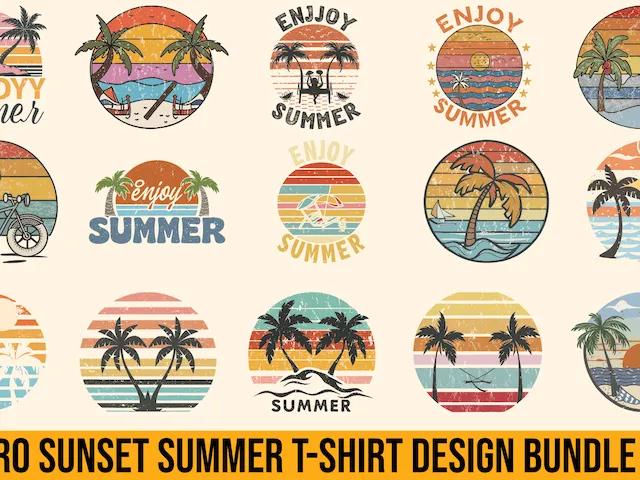 Retro Summer Sunset Palm Tree Designs