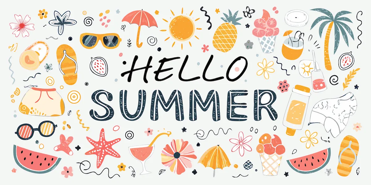 Laser cut and engrave Hello Summer Beach Theme Doodle Set